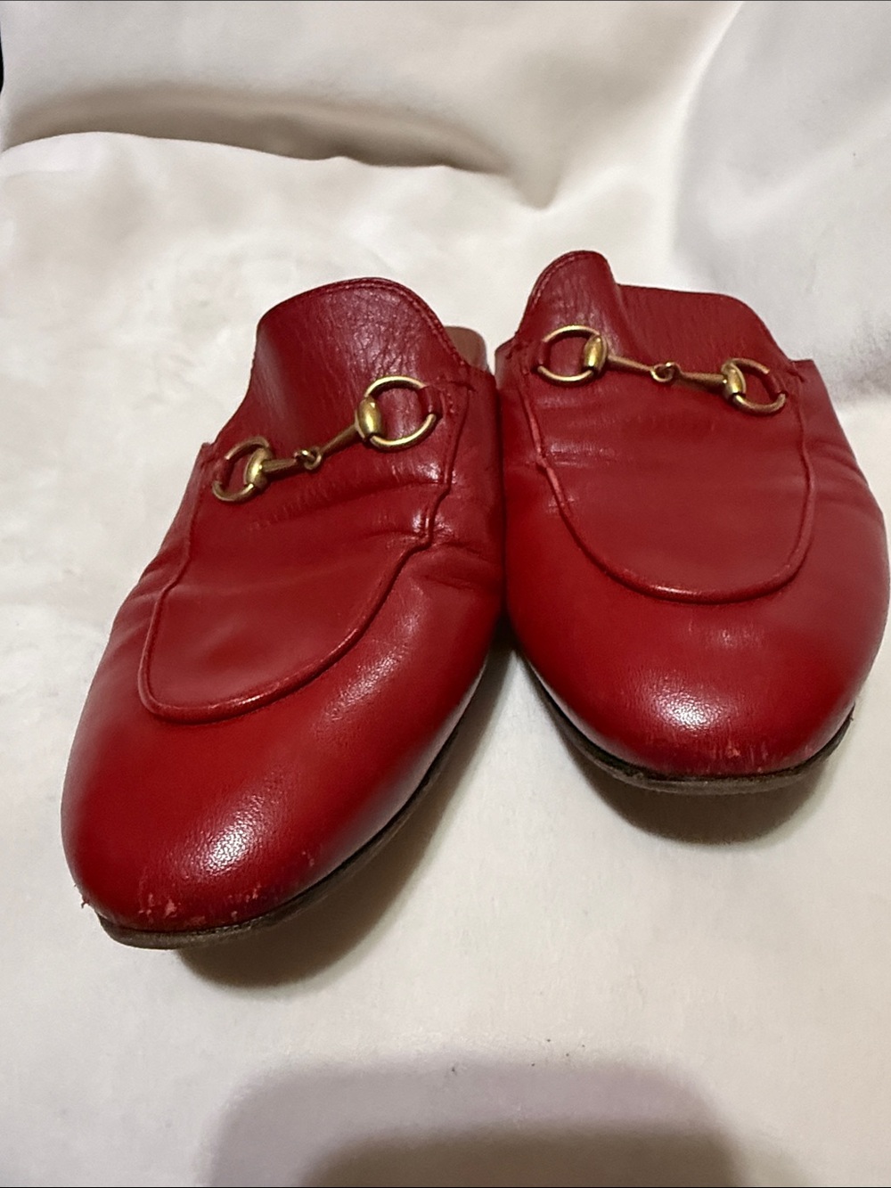 Gucci Red Leather Horsebit Backless Loafers - Picture 3 of 7